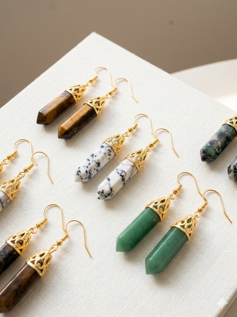 8 Pair Gold-Tone Gemstone Drop Earrings - Women Jewelry